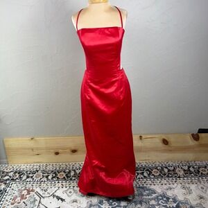 Vtg Gunne Sax by Jessica McClintock Dress 5 Red Boning Corset Formal Maxi Satin